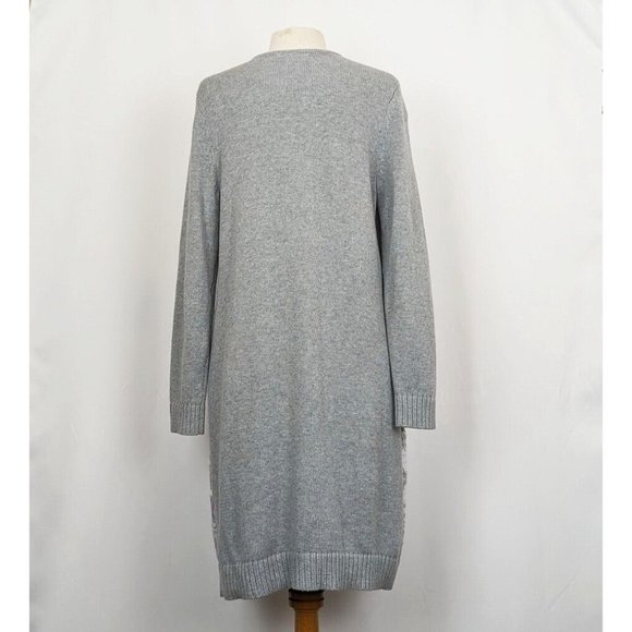 Christopher & Banks Cardigan Sweater Gray Fair Isle Longline Misses Size M New - Picture 4 of 7